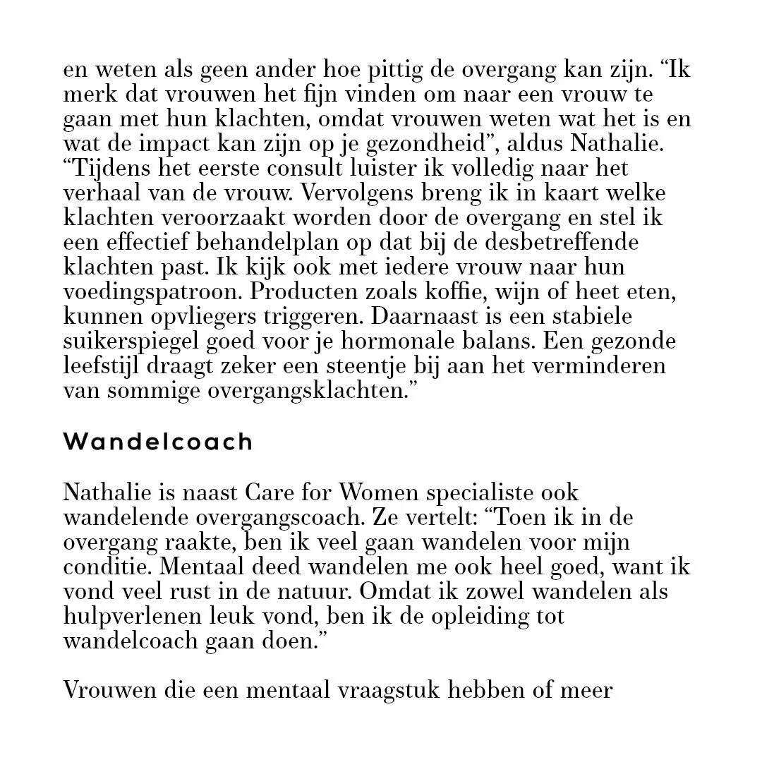 wandelen,care for women,raalte,overgang